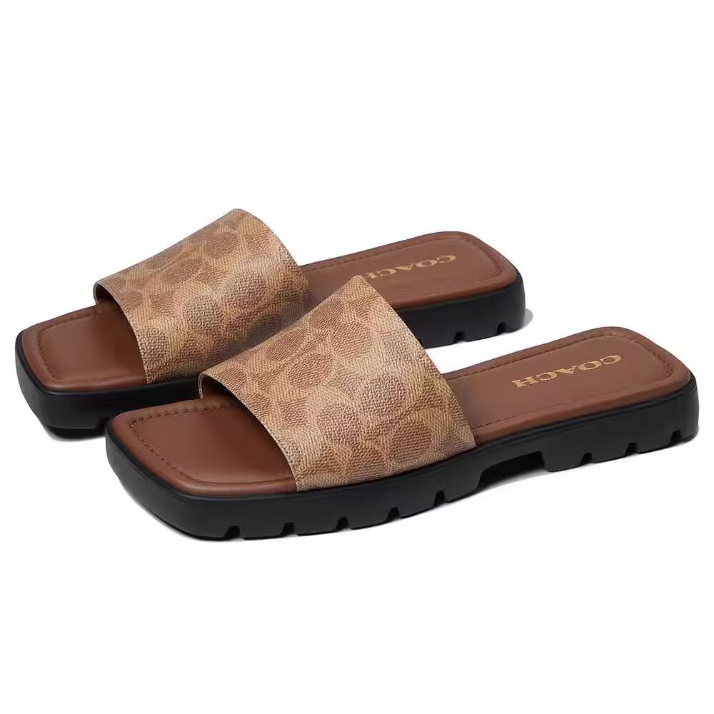 E-commerce, foreign trade, plus size flat slippers for women, summer versatile, square headed, straight shaped beach wear, casual cool slippers for outdoor wear