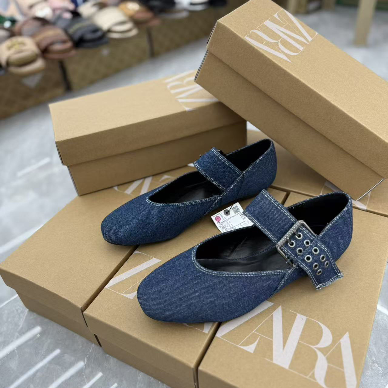 ZA2025 Spring New Women's Shoes Blue Buckle Decoration Cowboy Fashion Ballet Style Flat Shoes Fashion Versatile Single Shoes
