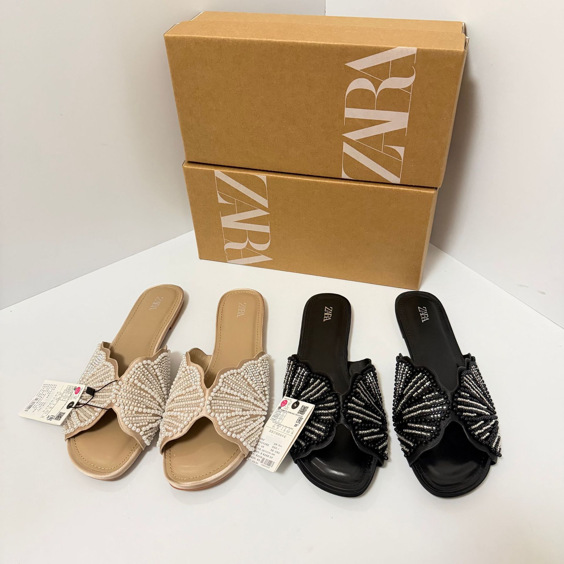 ZA2026 Spring/Summer New Women's Shoes Flat Flat Temperament Celebrity Shell Inlaid Diamond Single Shoes Slippers 318