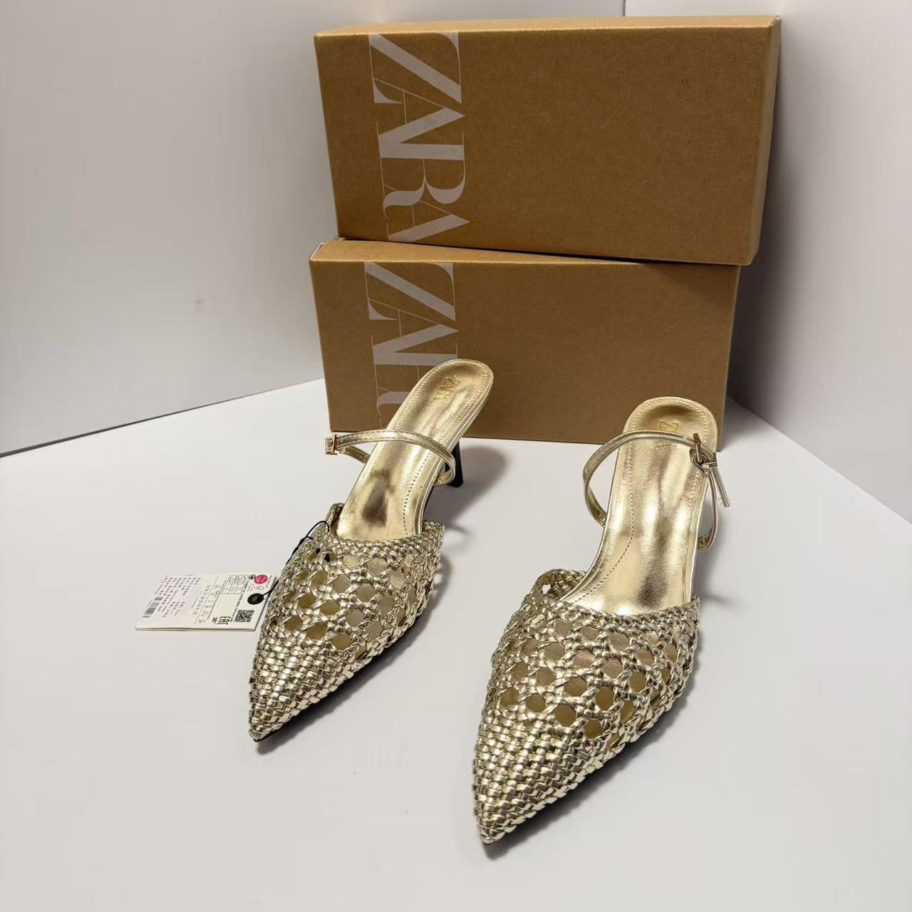 ZA Spot 2026 Spring and Summer New Women's Shoes with Hollow Weaving and Fine Heels, Pointed Style Roman Sandals for Women
