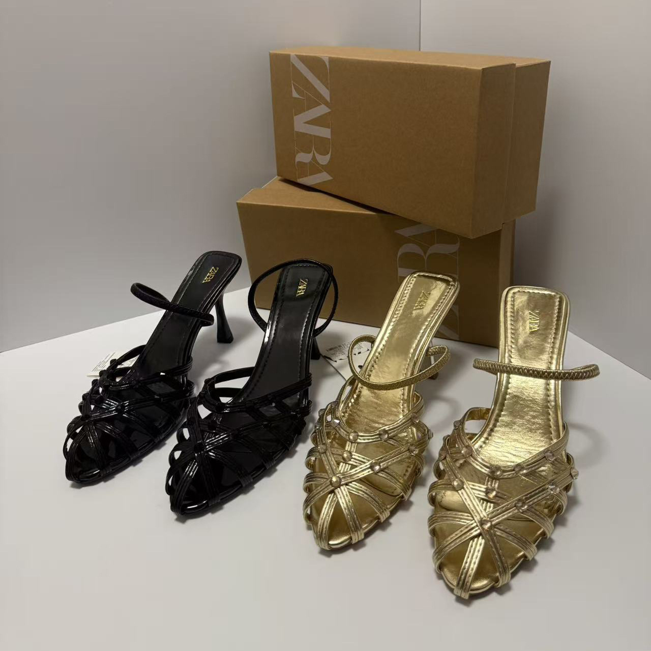 ZA2025 Summer French style woven hollow bow mid heeled women's sandals with exposed toes, ankle straps, and a straight strap shoe new style