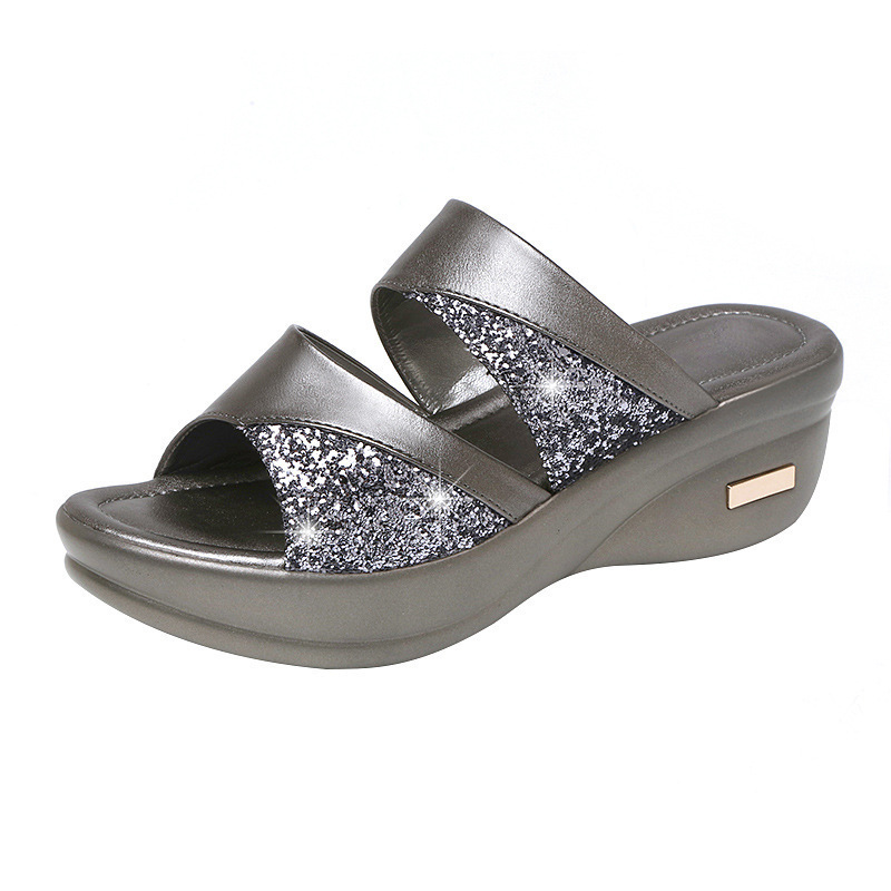 Cool slippers for women in summer, fashionable 2022 new style, thick soled sponge cake slope, easy to match with women, fish mouth glitter slippers for women Cool slippers for women in summer, fashionable 2022 new style, thick soled sponge cake slope, easy to match with women, fish mouth glitter slippers for women