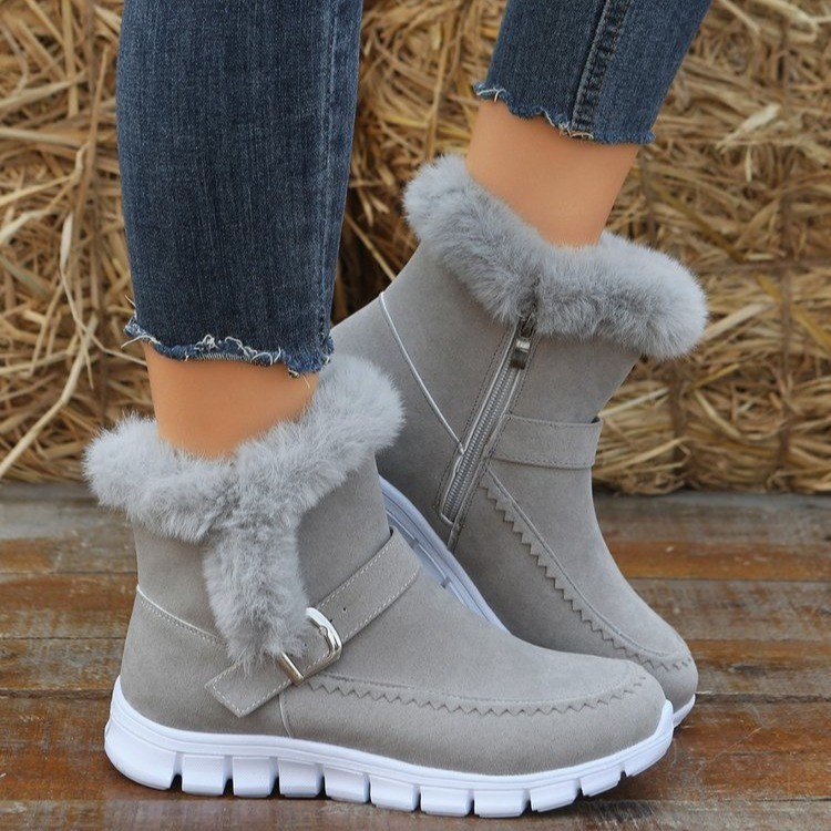Autumn and Winter New Foreign Trade Large Women's Snow Boots Korean Edition Thick Color Short Boots with Velvet Warm Flat Boots Side Zipper