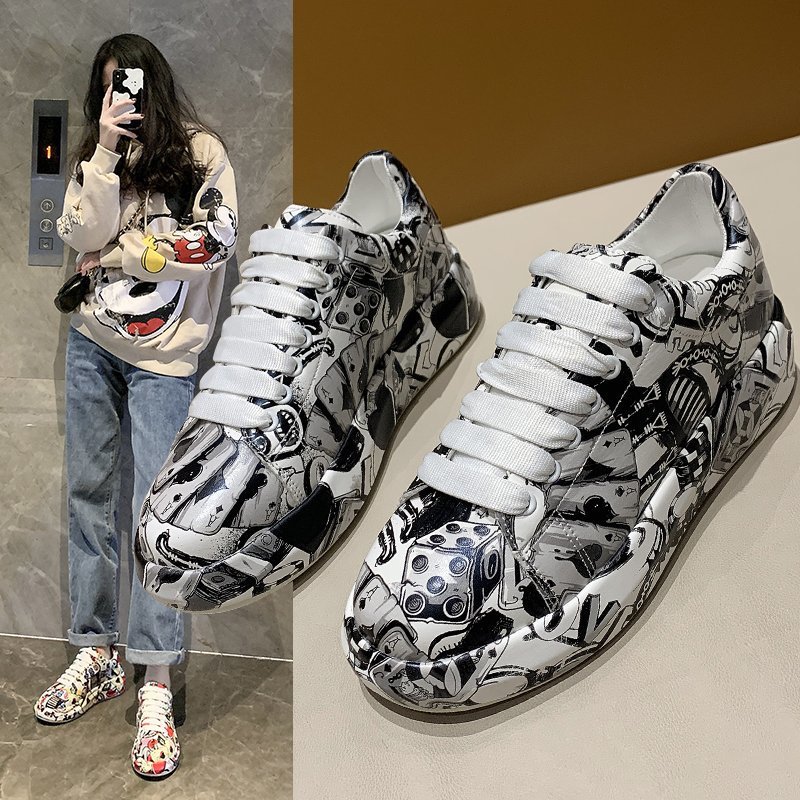 Colorful dad shoes women's fashion 2024 summer and autumn Amazon new printed graffiti foreign trade plus size casual single shoes women Colorful dad shoes women's fashion 2024 summer and autumn Amazon new printed graffiti foreign trade plus size casual single shoes women