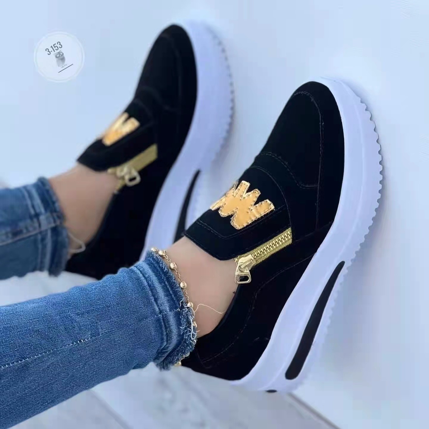 2025 new plus size foreign trade cross-border plus size sports single shoes, sponge cake flat bottom side zipper color casual sports shoes 43