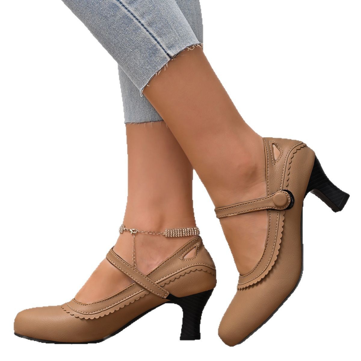 Oversized Cross border High Heels for Women 2025 Retro Round Head One Button Single Shoes for Women Thick Heels Mary Jane Women's Shoes Oversized Cross border High Heels for Women 2025 Retro Round Head One Button Single Shoes for Women Thick Heels Mary Jane Women's Shoes