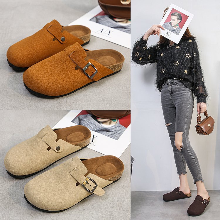 European and American foreign trade new flat bottomed lazy baotou slippers for women wearing frosted personality big head half toe Mueller shoes wish