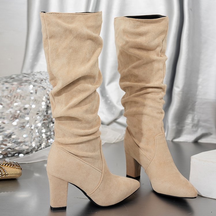 2024 Foreign Trade Autumn and Winter New Women's High Heel High Barrel Stacked Boots Cross border Large Size Thick Heel High Barrel Boots