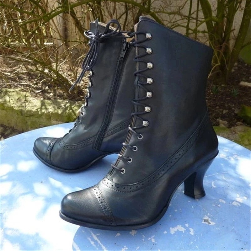 2023 Foreign Trade Europe Station High Heels Large Size Women's British Style Martin Boots Coarse Heels Short Boots Mid Barrel Motorcycle Boots Women's Boots