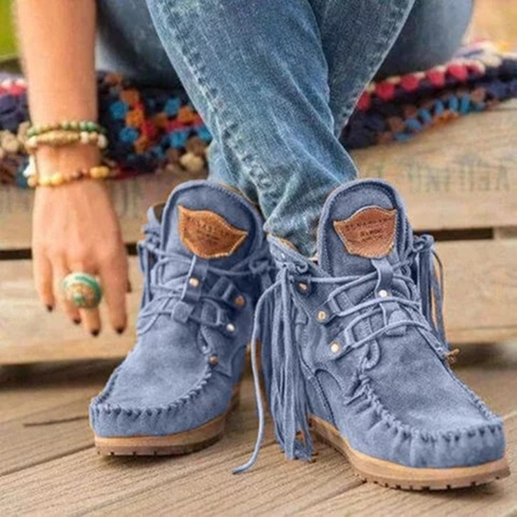 Cross border foreign trade women's boots 2024 Amazon wish European and American style leather boots plus size ribbon tassel boots women's winter women's boots