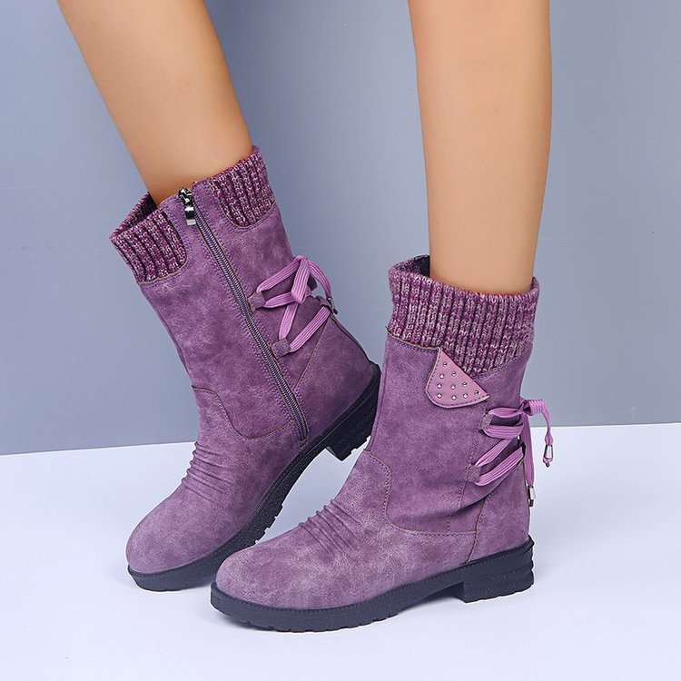 Large size women's shoes foreign trade 2022 autumn comfortable low heel square heel round toe European and American 43 mid length women's boots Korean version autumn and winter