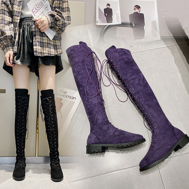 Hot selling European and American foreign trade wish new flat bottomed over knee Martin boots round headed long boots 43 size women's boots in stock