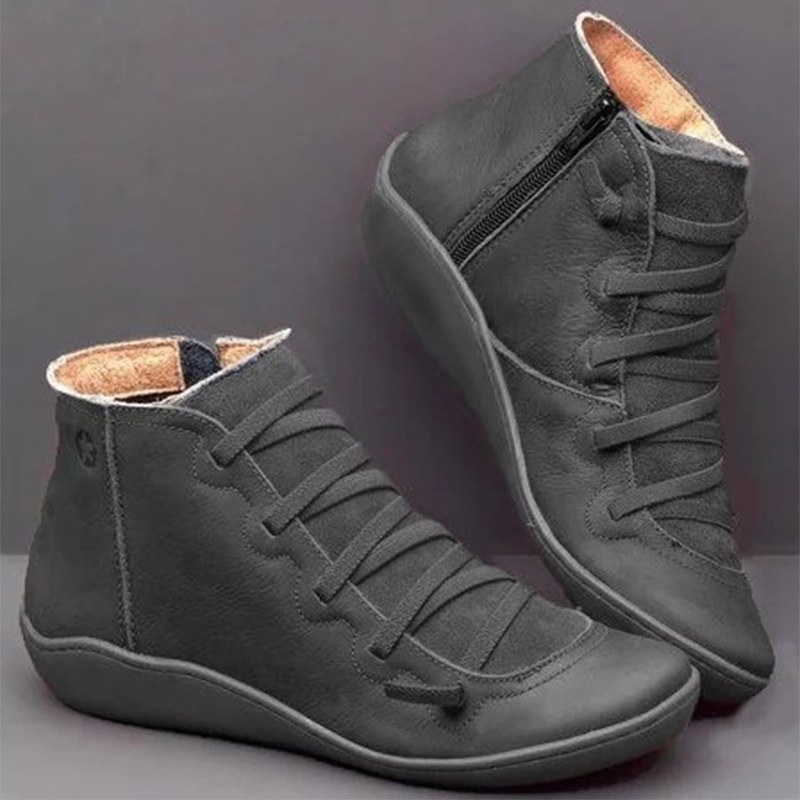 Women's independent standing women's boots round toe casual leather boots side zipper Martin boots women's Amazon design fashionable short boots