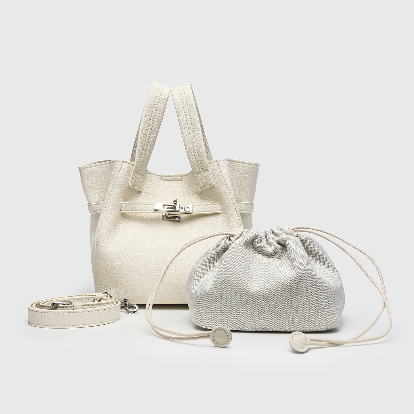 Light luxury, niche, high-end, white hand-held small bucket bag, vegetable basket, children's bag, versatile tote bag, simple and fashionable