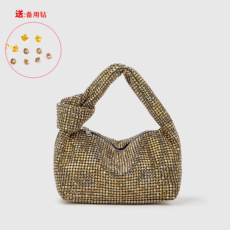 High end diamond studded pleated handbag with chain, rhinestone cloud shaped banquet bag, single shoulder diagonal cross women's bag
