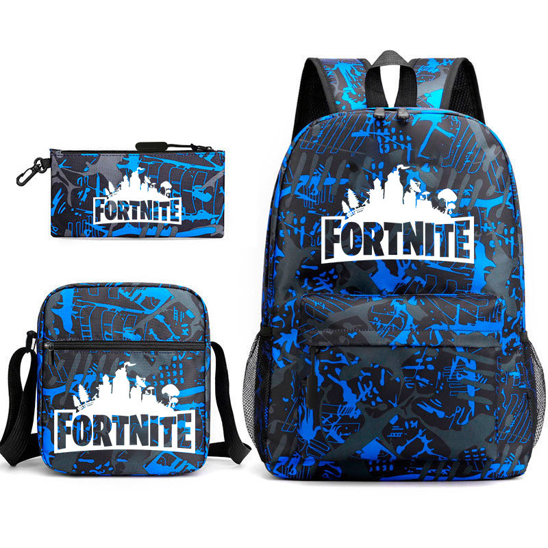 Cross border hot selling cartoon anime backpack, shoulder bag, pencil case, male and female student three piece set, hot stamping large capacity backpack