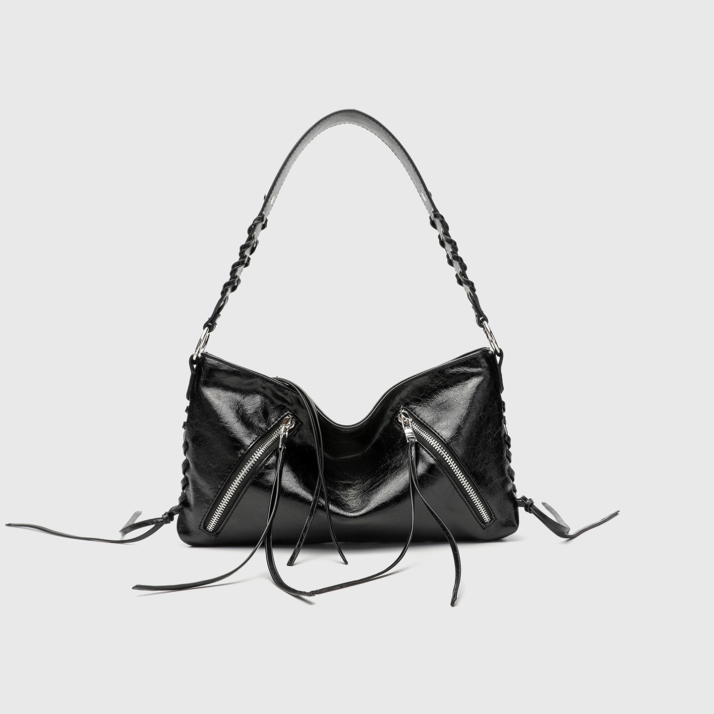 Solid color PU tote bag women's bag new fashionable large capacity lightweight retro commuting travel bag high-end tassel