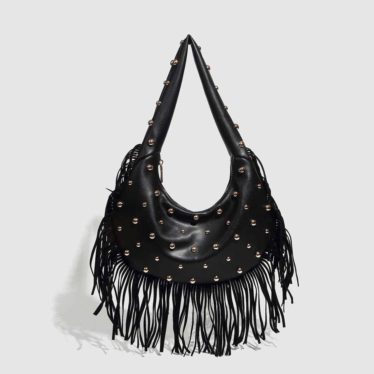 Cross border trend, European and American retro personality tassel rivet bag, trendy women's simple shoulder crossbody bag, wholesale of women's bags