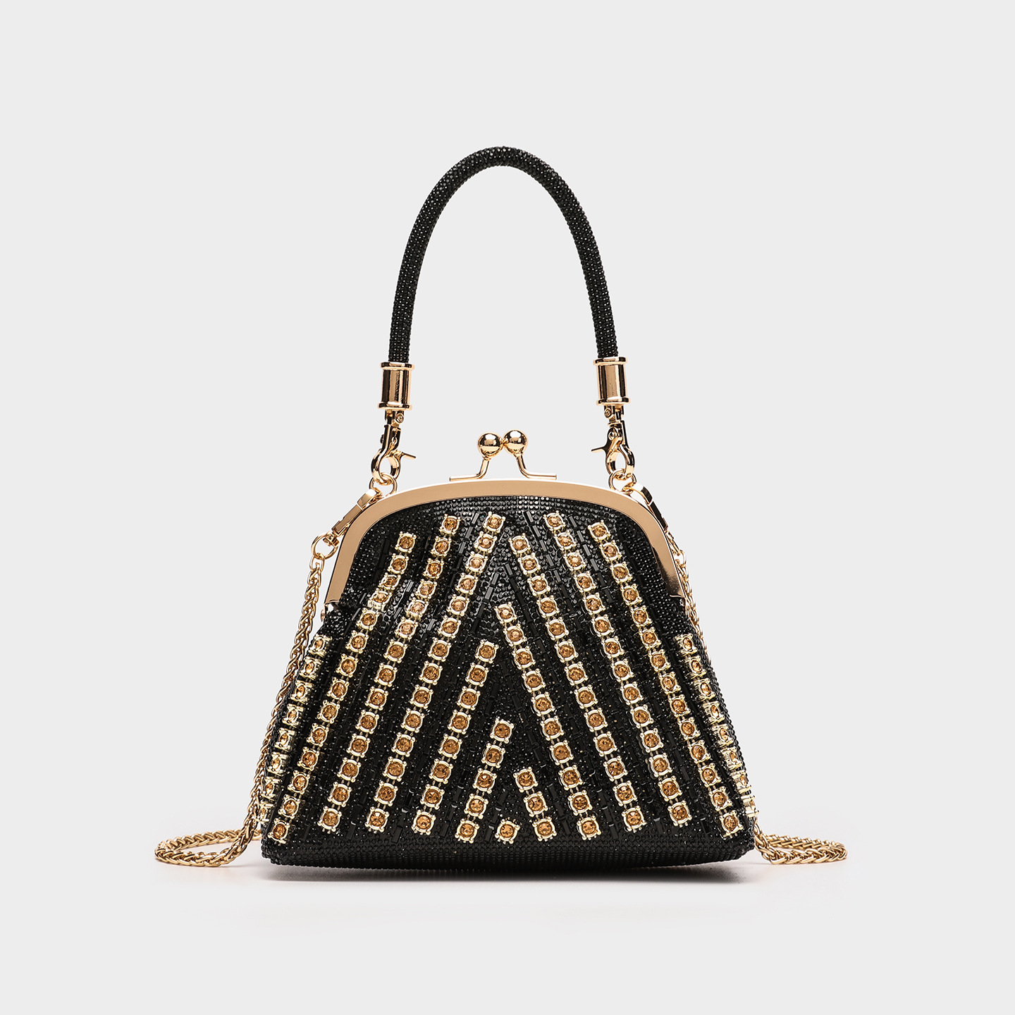 2026 New Handheld Clip Mouth Women's Bag with Diamond Set Banquet Dress Handheld Bag Cross border Straight Fashion Evening Bag