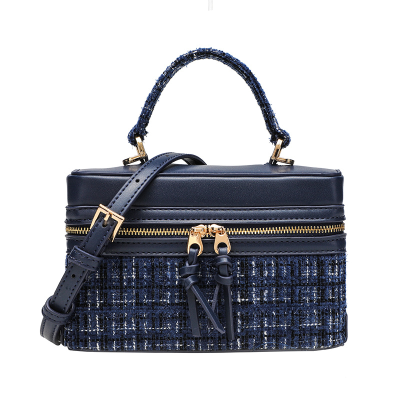 Z cross-border new product box small square bag woolen material chain small bag fashion bag women's bag woolen blue