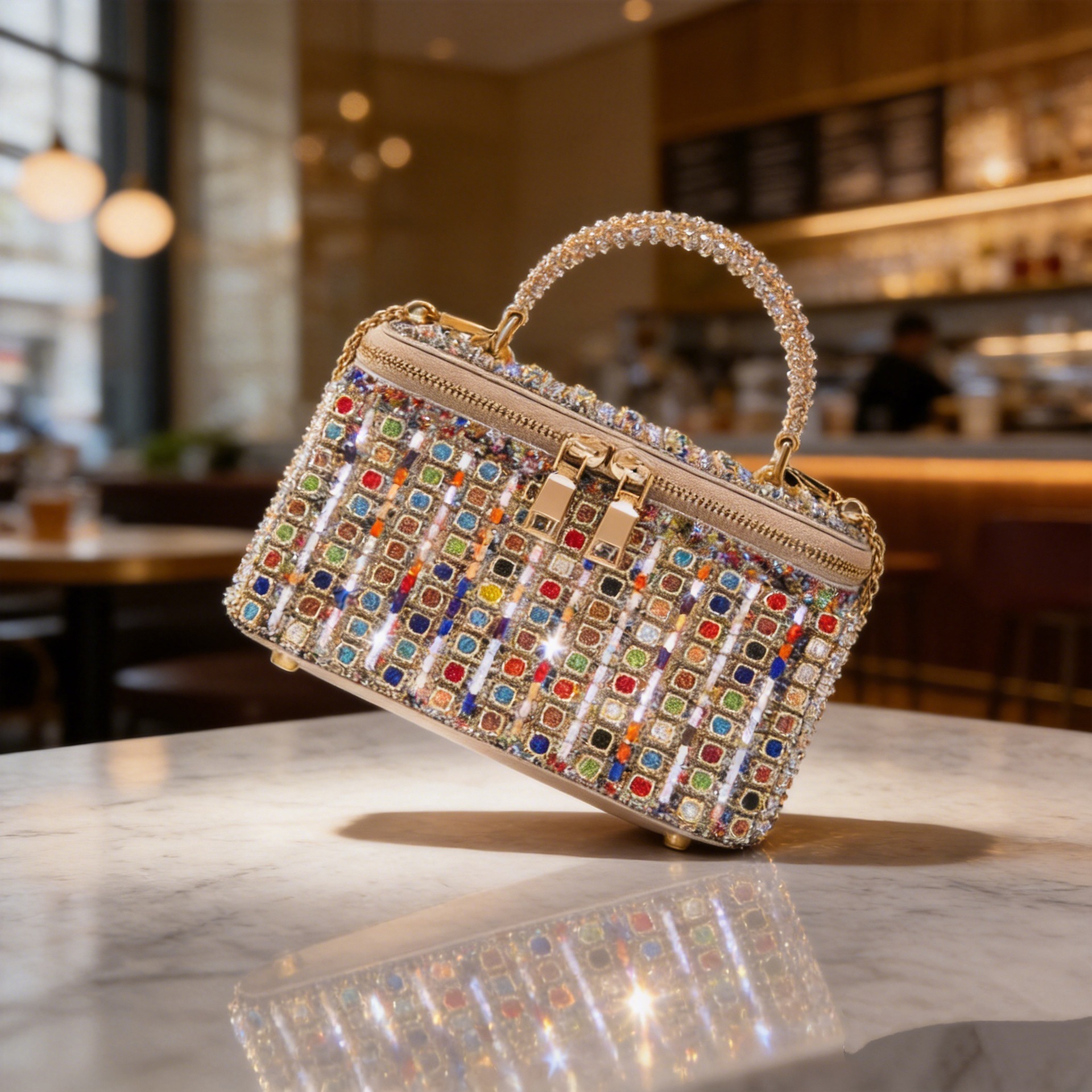Light luxury rhinestone box handbag with diamond studded metal buckle handbag, banquet dress paired with crossbody bag