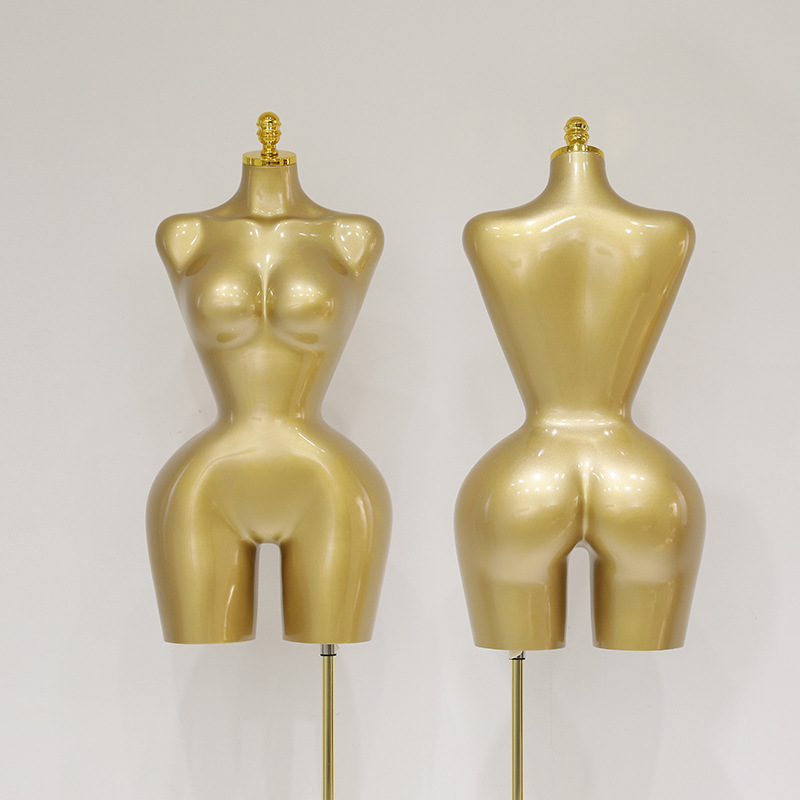 BBL mannequin plus size mannequin display stand, European and American full body clothing store, gold half body women's clothing stage