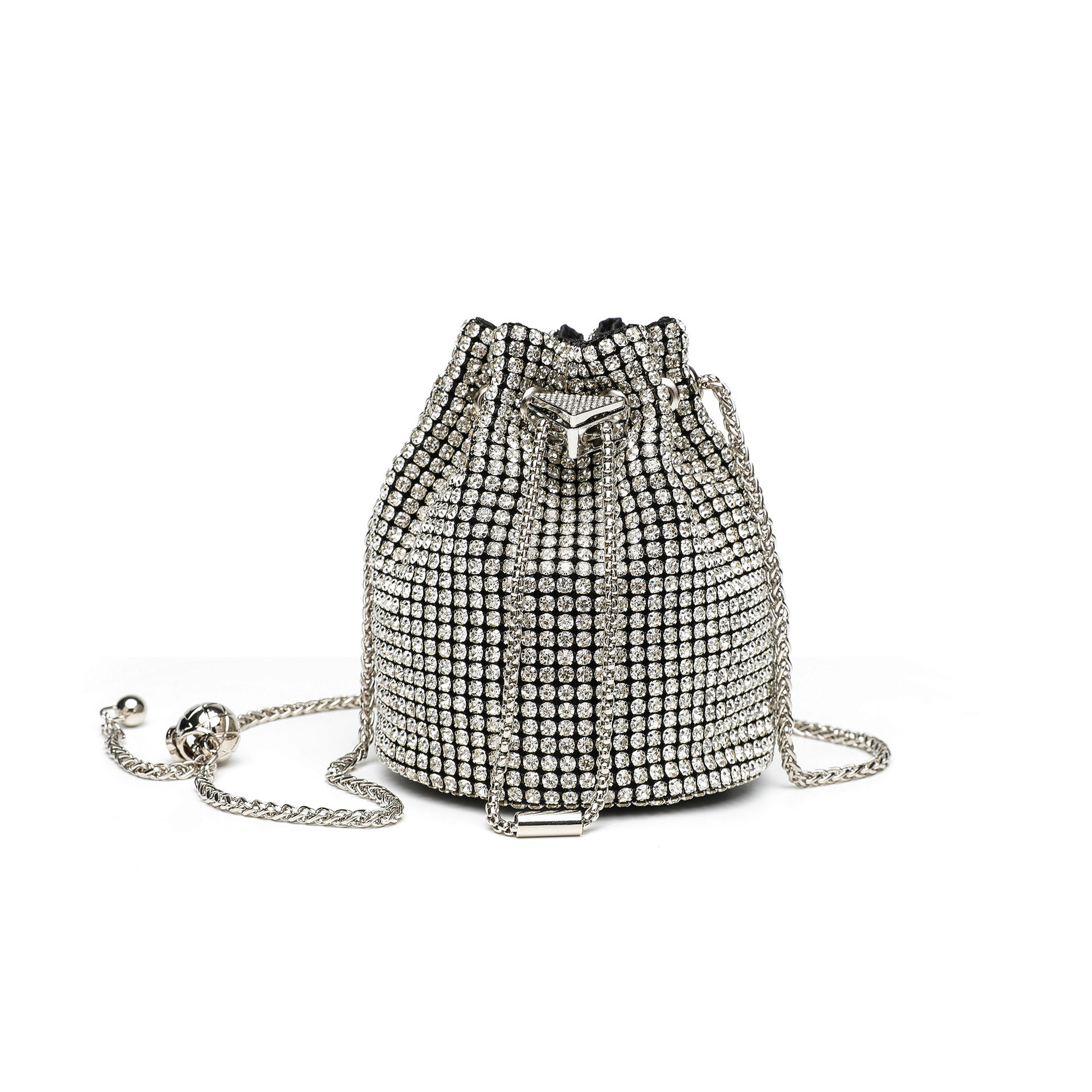 Cross border bag women's bag 2025 new European and American rhinestone bucket bag fashionable niche single shoulder chain drawstring bucket bag