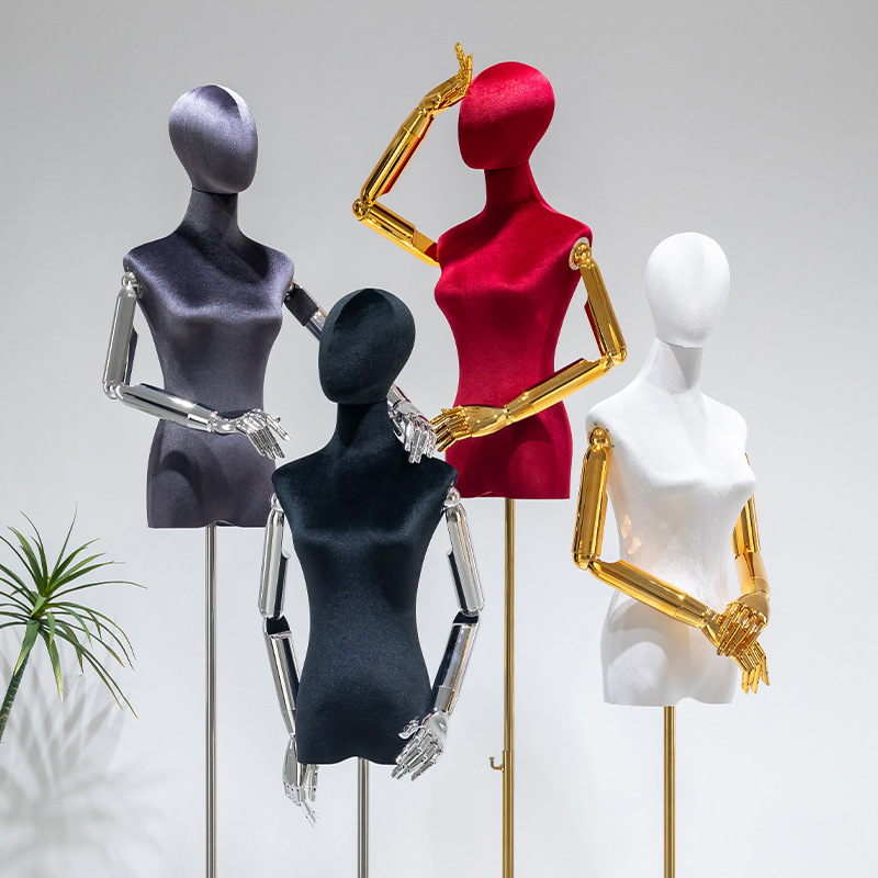 Velvet electroplated hand model props, female half body mannequin stage, women's clothing model shelf, showcase window, mannequin clothing store display shelf