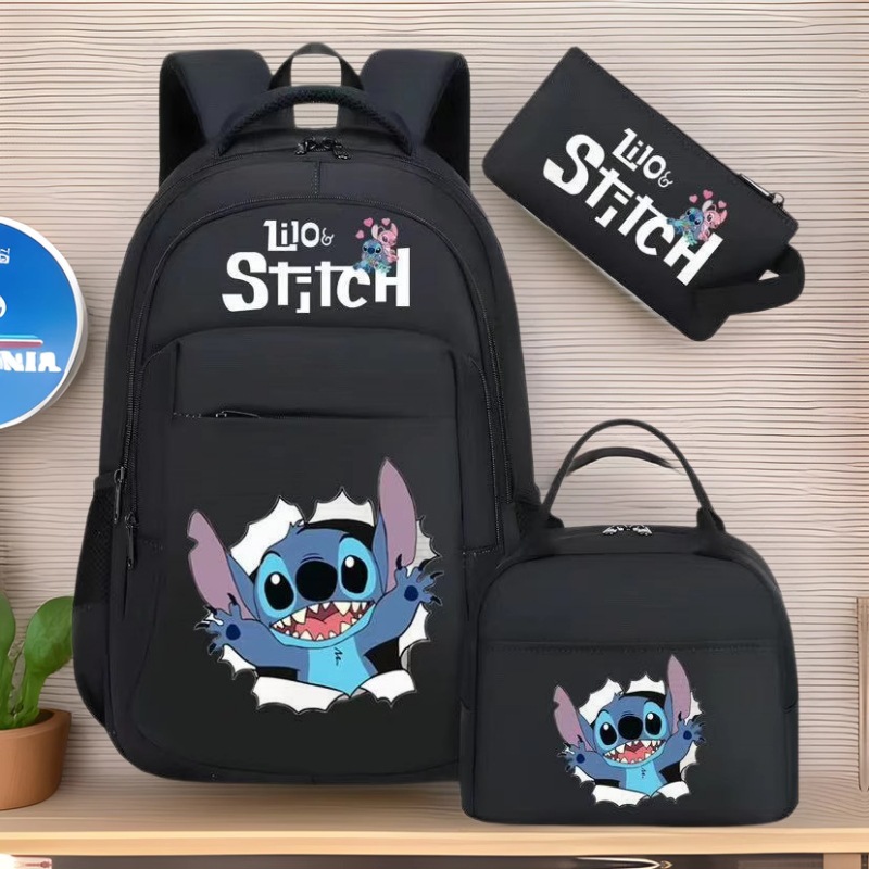 Cross border foreign trade Stitch anime peripheral printed backpack three piece set Stitch pencil case shoulder bag backpack