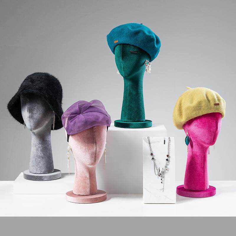 Clothing store hat, model head, prop display, shop window display, fake head wig stand, men's and women's velvet head stand