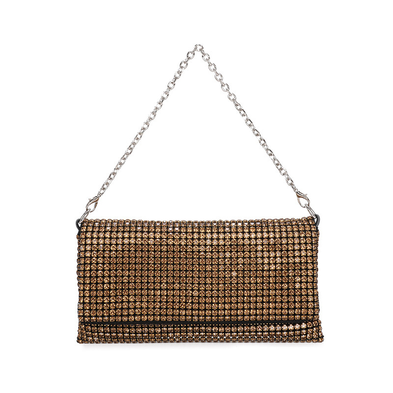 Cross border wholesale dinner bag for women 2023 summer collection, chain rhinestone bag, hand sewn crossbody bag, popular light luxury