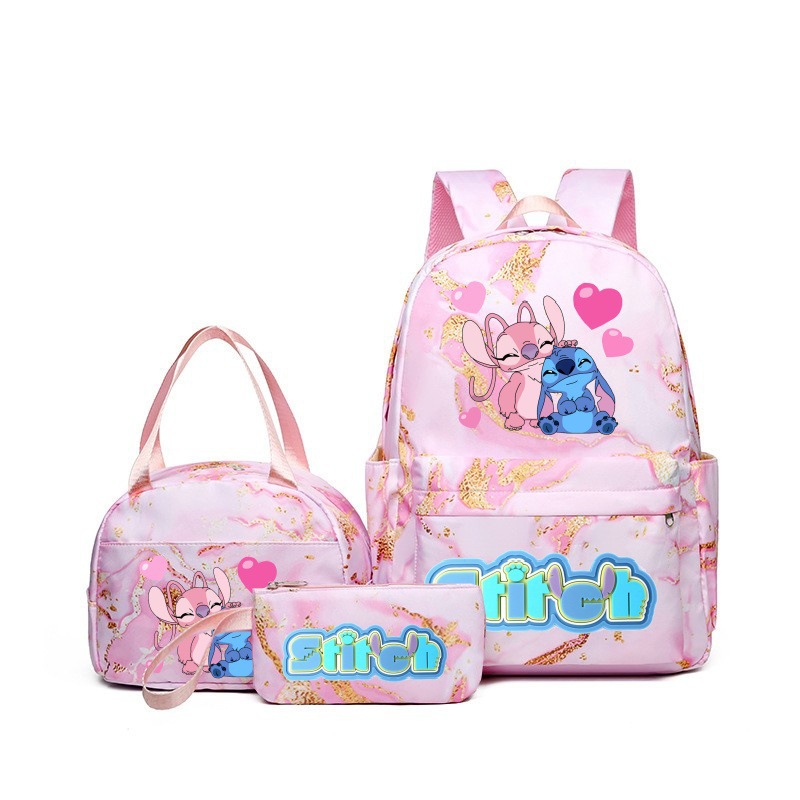 Cross border 2024 new Stitch primary and secondary school backpack three piece set waterproof backpack outdoor travel printed backpack