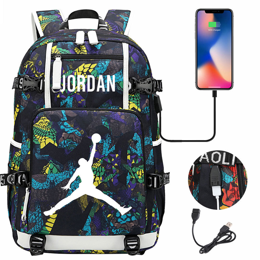 Basketball, Flying Man, Printed USB Student Backpack, Men's and Women's Casual Large Capacity Travel Bag, Backpack
