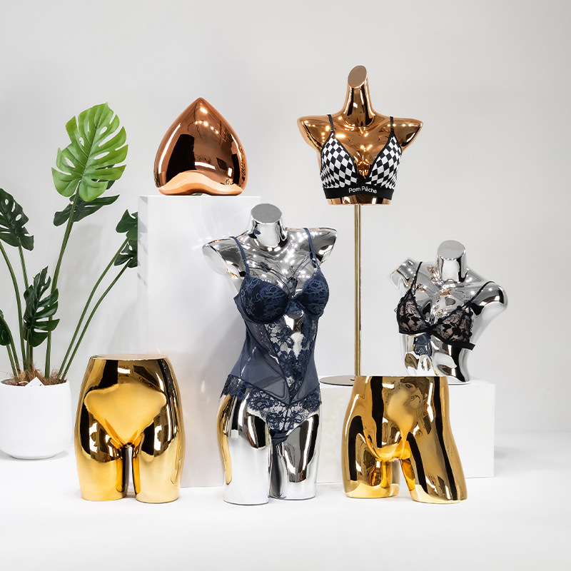 Underwear store electroplating model props, female half body mannequin stage, clothing store lingerie bra underwear model display stand
