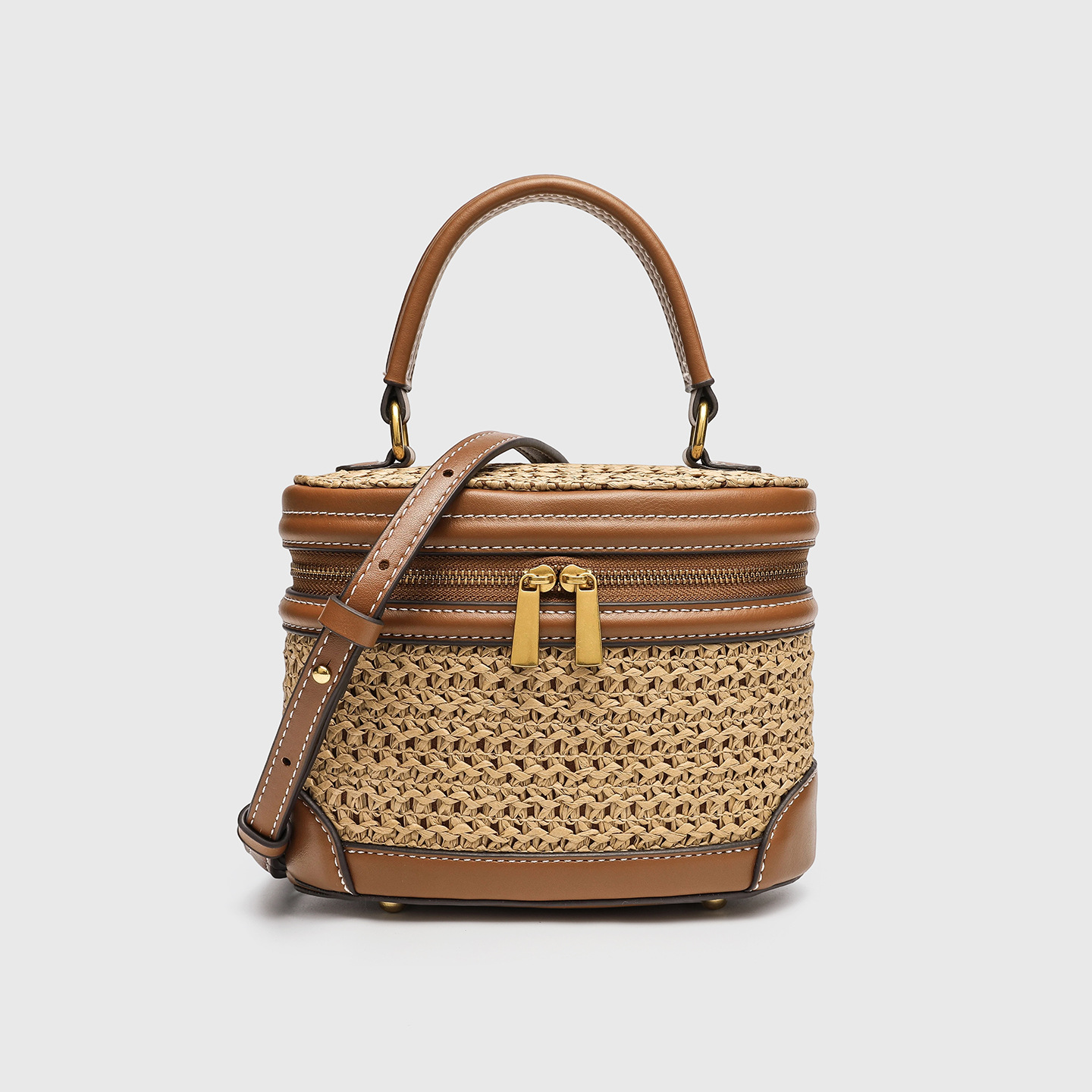 Weaving and splicing box bag, summer grass woven bag, small handbag, single shoulder crossbody bag, casual retro vacation beach bag