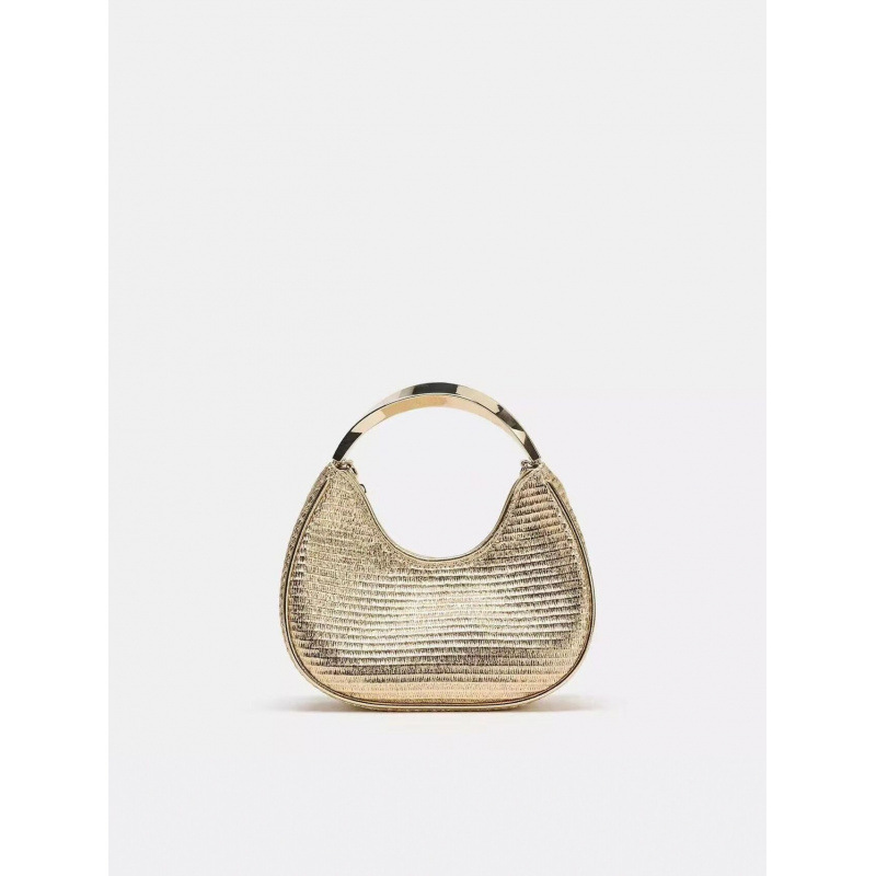 ZA cross-border women's bag manufacturer wholesales summer style metal plated layer effect metal handle woven women's chain crossbody bag