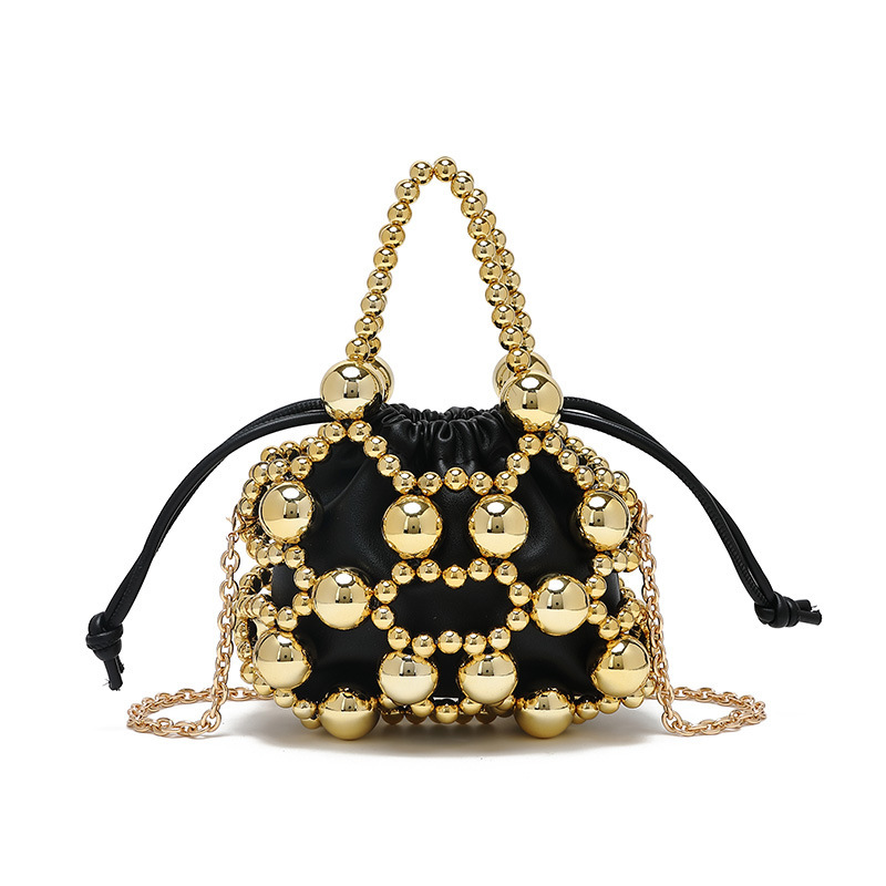 Small niche design bead bag, fashionable and versatile, exquisite hollow bead weaving bag, high-end feel handbag, shoulder crossbody bag
