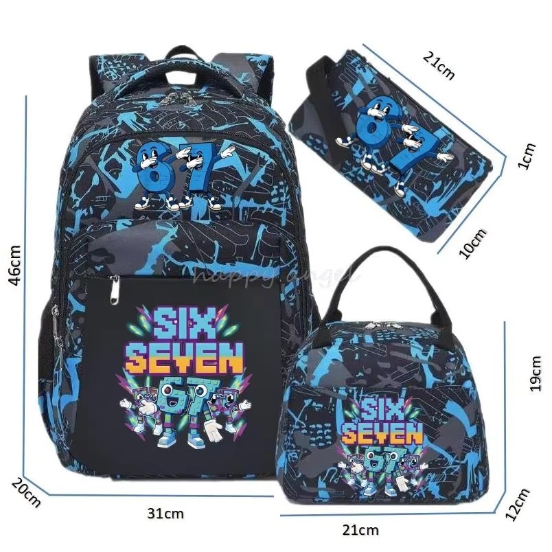 67 Six Seven Camouflage Backpack Three Piece Set Lunch Bag Pen Bag Boy Student Teen Backpack Girl Casual