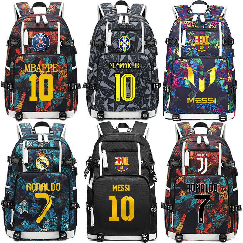 Barcelona Messi backpack, Neymar Ronaldo backpack, large capacity high school backpack, sports football training bag, men's backpack