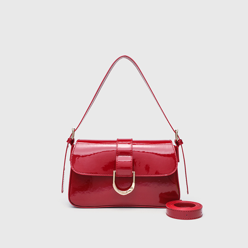 New patent leather armpit bag with high-end and versatile design, single shoulder crossbody bag, French niche Korean fashion shiny leather shoulder bag