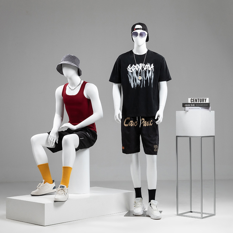 Men's clothing store mute white model props, male half body mannequin display window, trendy clothing store model display rack, full body