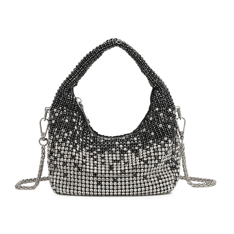 Manufacturer direct sales banquet bag women's bag 2026 new fashion chain inlaid with diamonds, full diamond hand-held single shoulder diagonal cross bucket bag