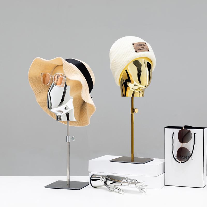 Clothing store electroplating model head prop display rack Women's clothing store Hat holder display rack Hair rack Men's and Women's Hat Head Models