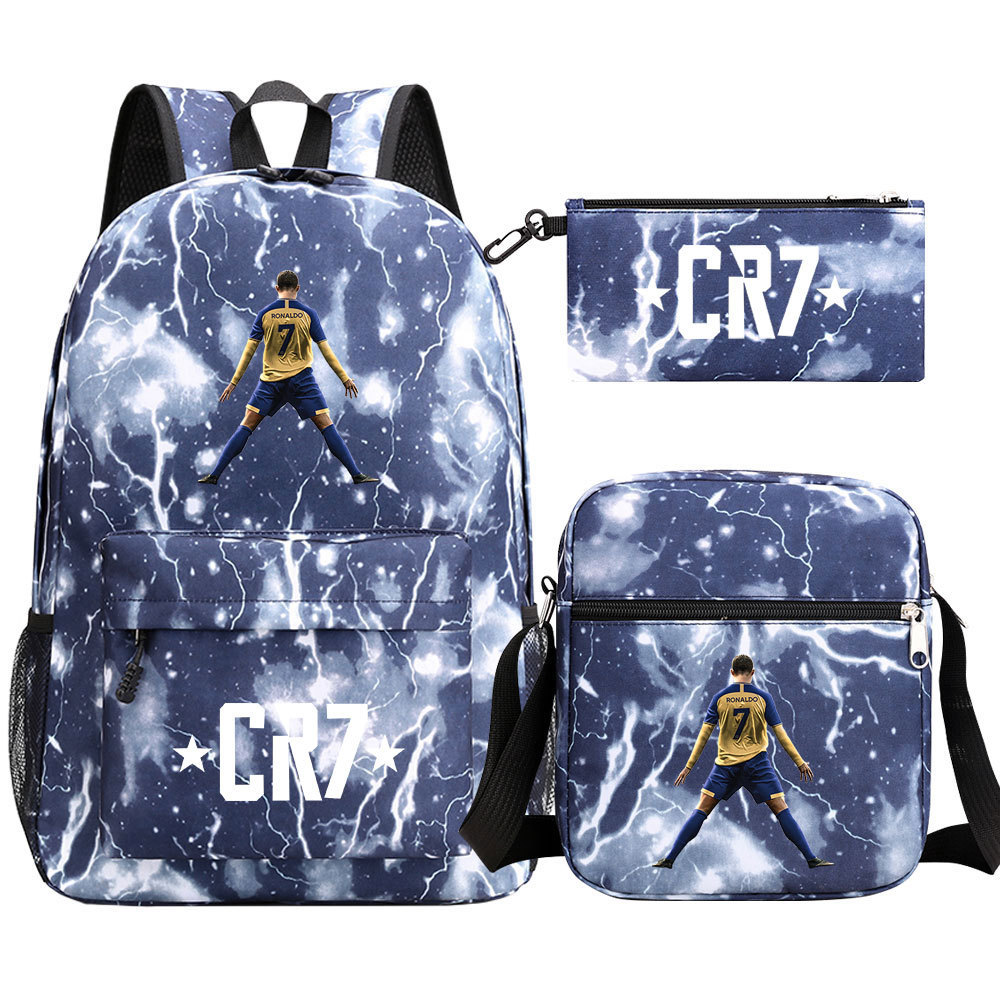 Football star Cristiano Ronaldo printed teenage student backpack three piece set for men and women, backpack set