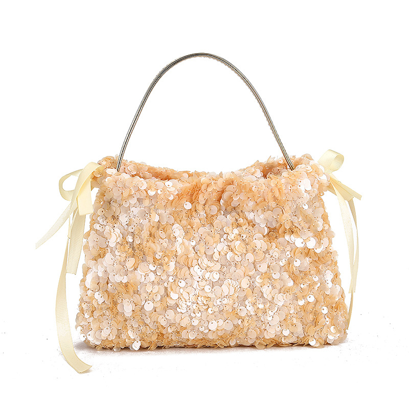 2026 Cross border new sequin bow handbag fashion candy bead bag banquet wedding macaron women's bag