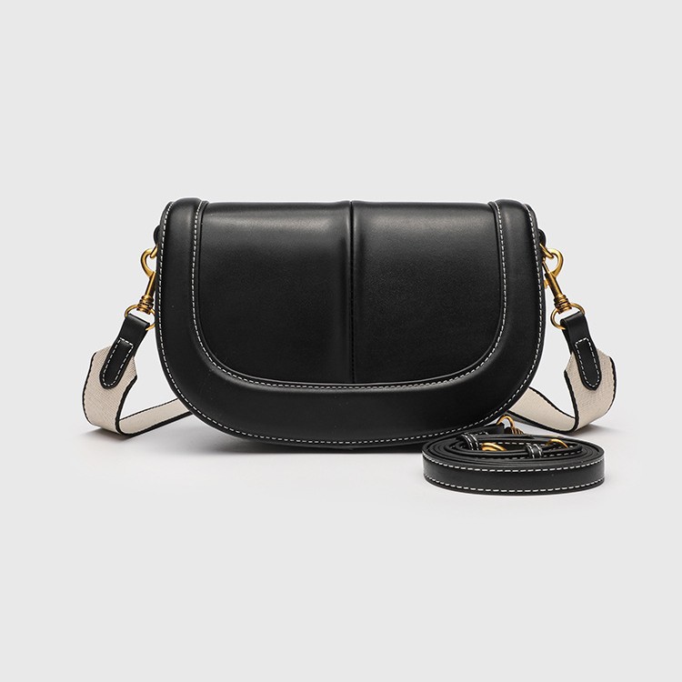 Light Luxury Women's Bag 2024 New Saddle Bag Wide Shoulder Strap Flip Decoration Crossbody Bag Cross border High end Women's Bag
