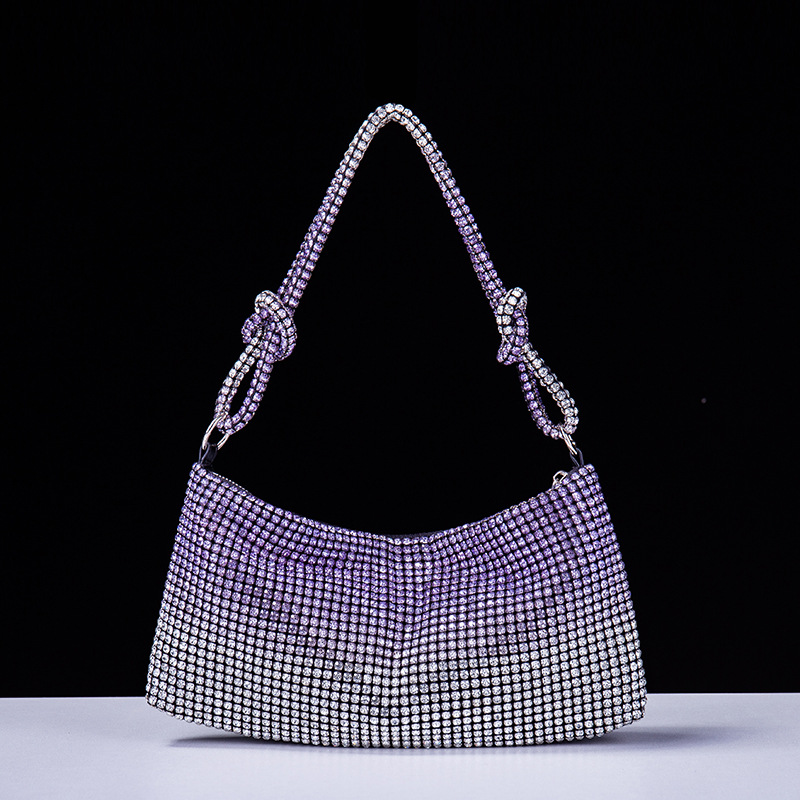 2026 New Cross border bling Knot Water Diamond Bag Handmade Banquet Diamond Set Banquet Bag Full Diamond Underarm Bag