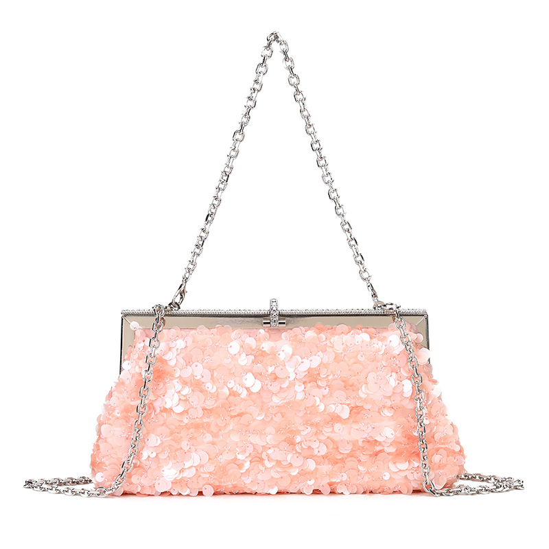 Source manufacturer's full width sequin light luxury pearl dinner hand-held shoulder bag sequin clip hard frame chain crossbody bag