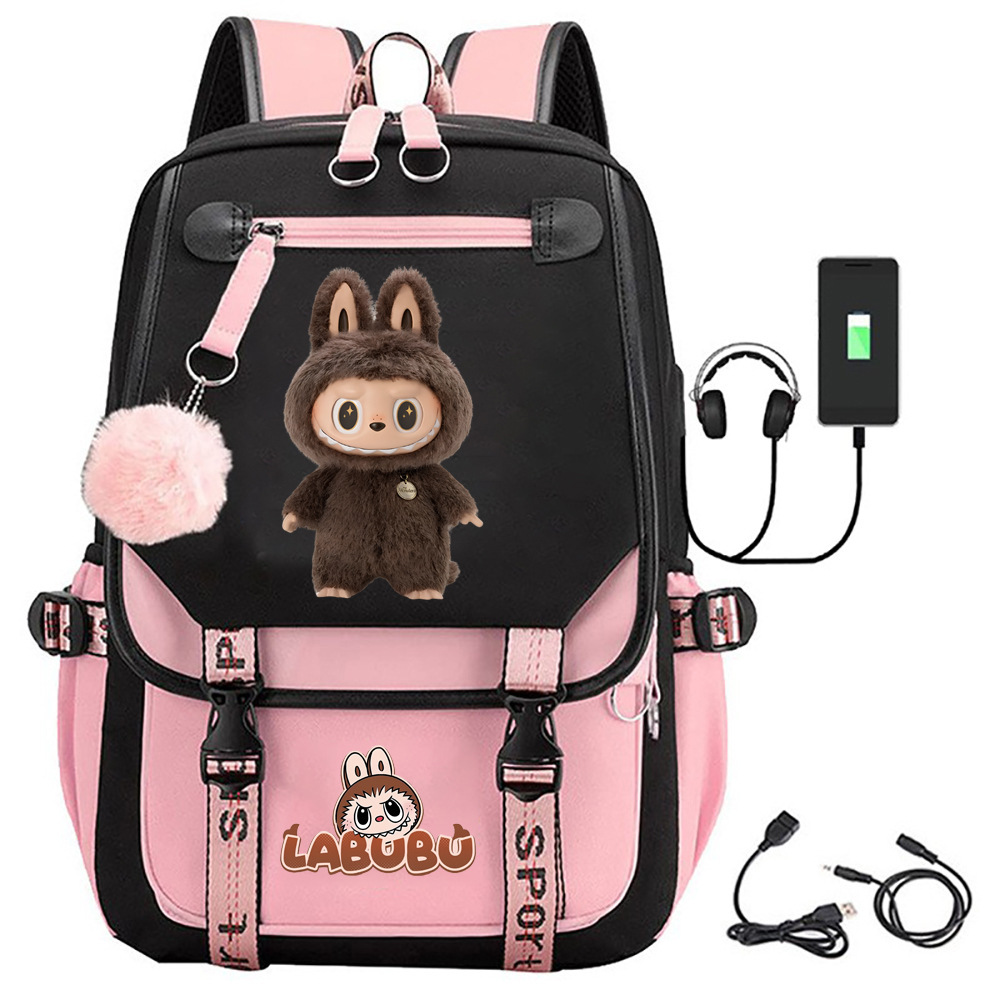 Cartoon Labubu printed backpack, travel bag, computer bag, student casual backpack for both men and women