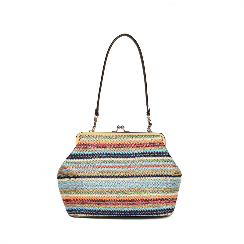 Guangzhou factory new woven clip handbag women's fashion striped grass woven shoulder crossbody bag light luxury shell bag